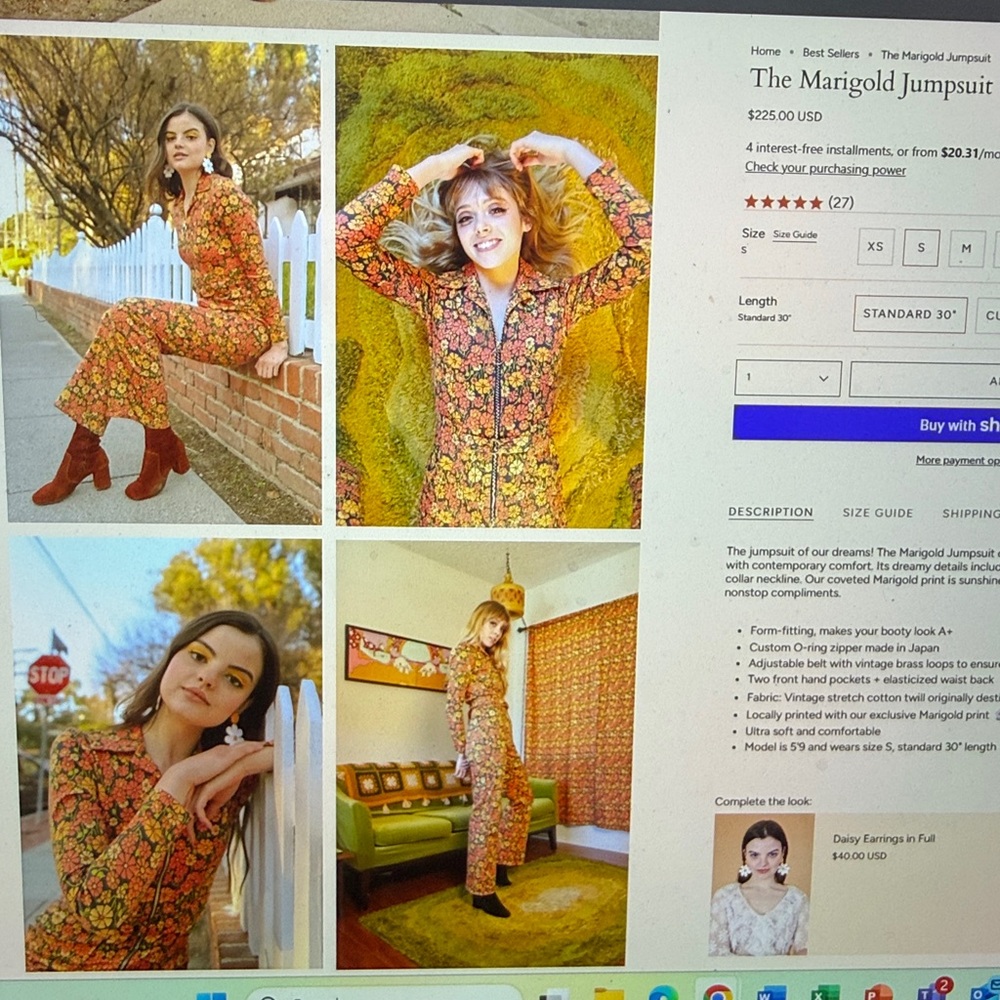 Floral Zip-Front Jumpsuit in Orange & Yellow - Picture 10 of 10